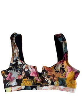 Albion Fit Deep V Bikini Top (Rosalia - Black Floral) - Medium